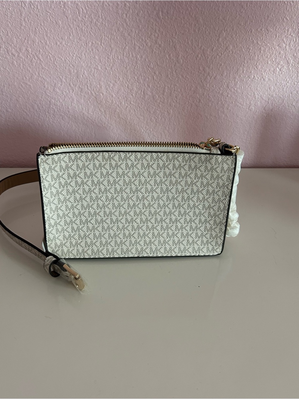 Michael Kors Cream Logo-Print Belt Bag with Gold Hardware